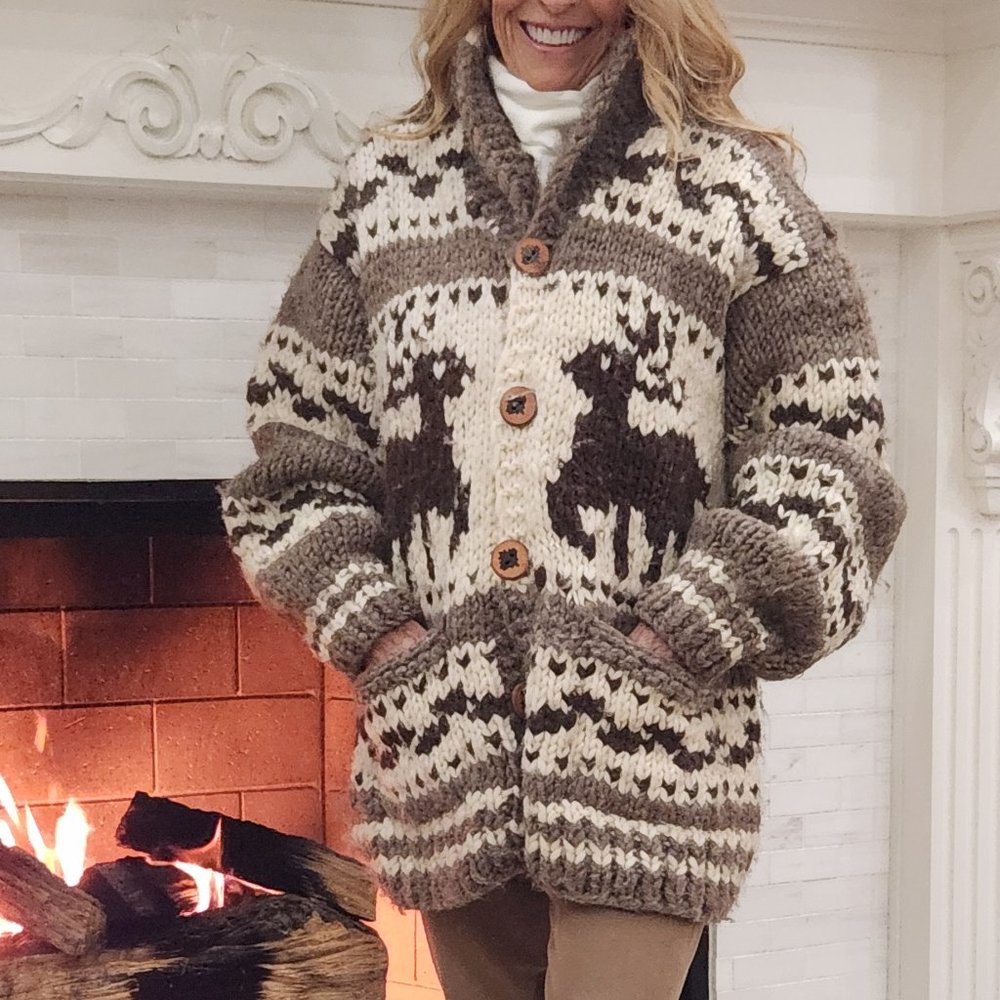 CANADIAN HANDMADE 100% WOOL SWEATER JACKET, OVERSIZED SMALL